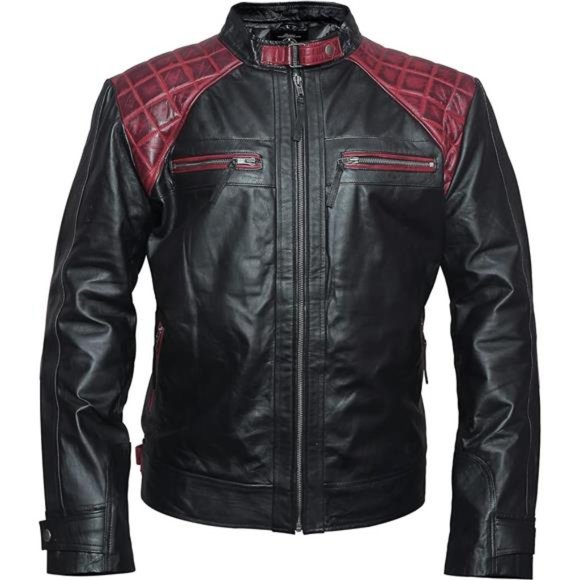 Mens Quilted Vintage Leather Jacket Motorcycle Mens Black Casual Leather Jacket